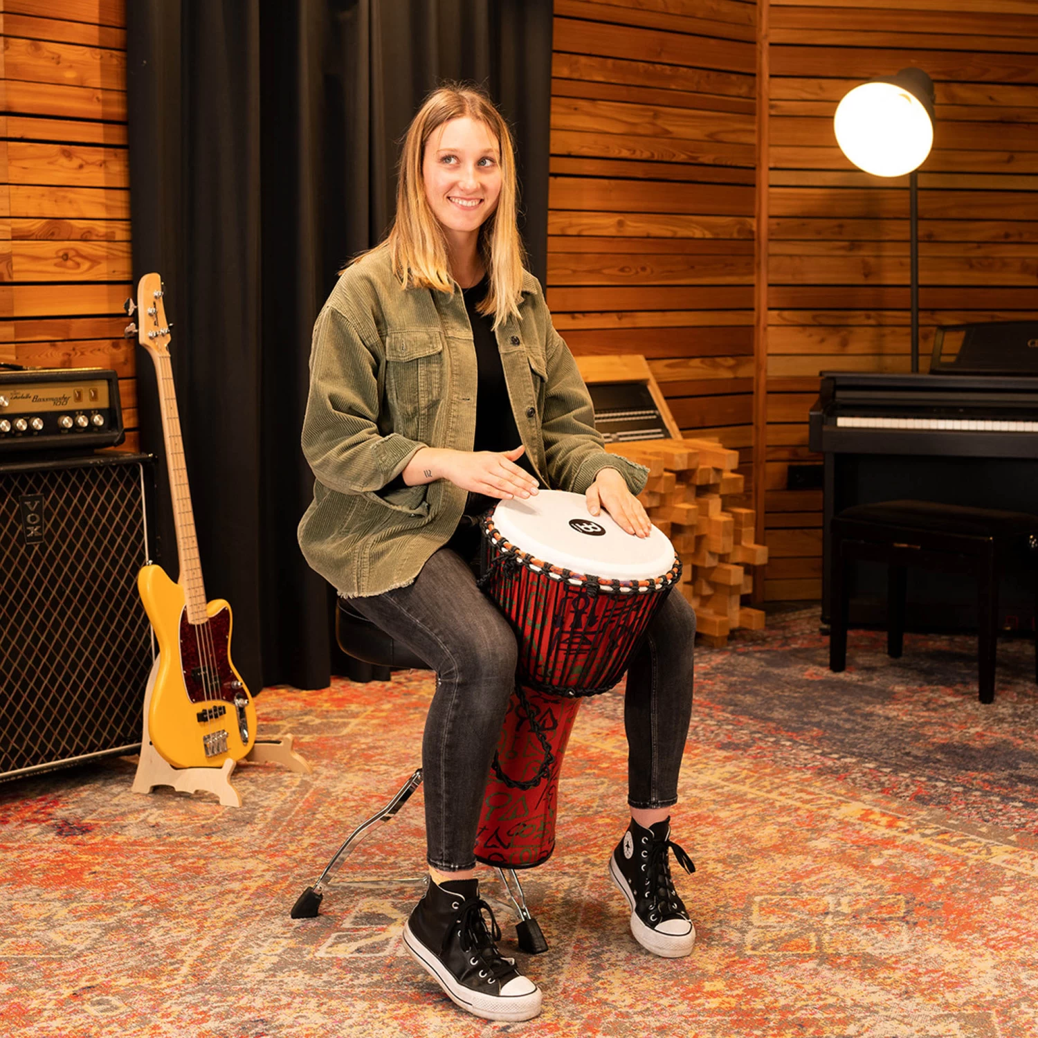 MEINL Percussion Rope Tuned 12" Djembe - Pharaoh's Script, Large - Goat Skin Head - Image 6