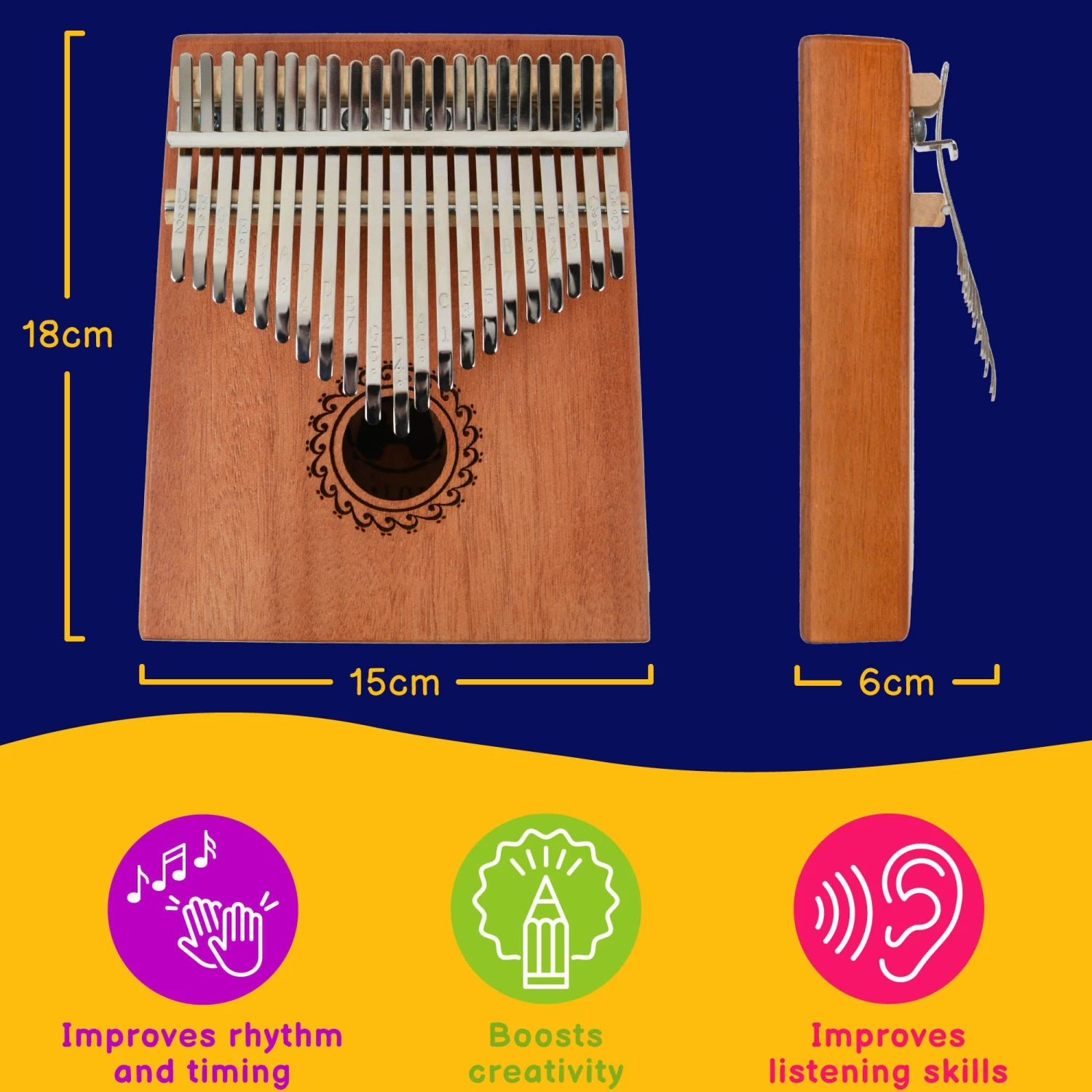 A-Star 21 Key Kalimba Thumb Piano - Natural - Image 3