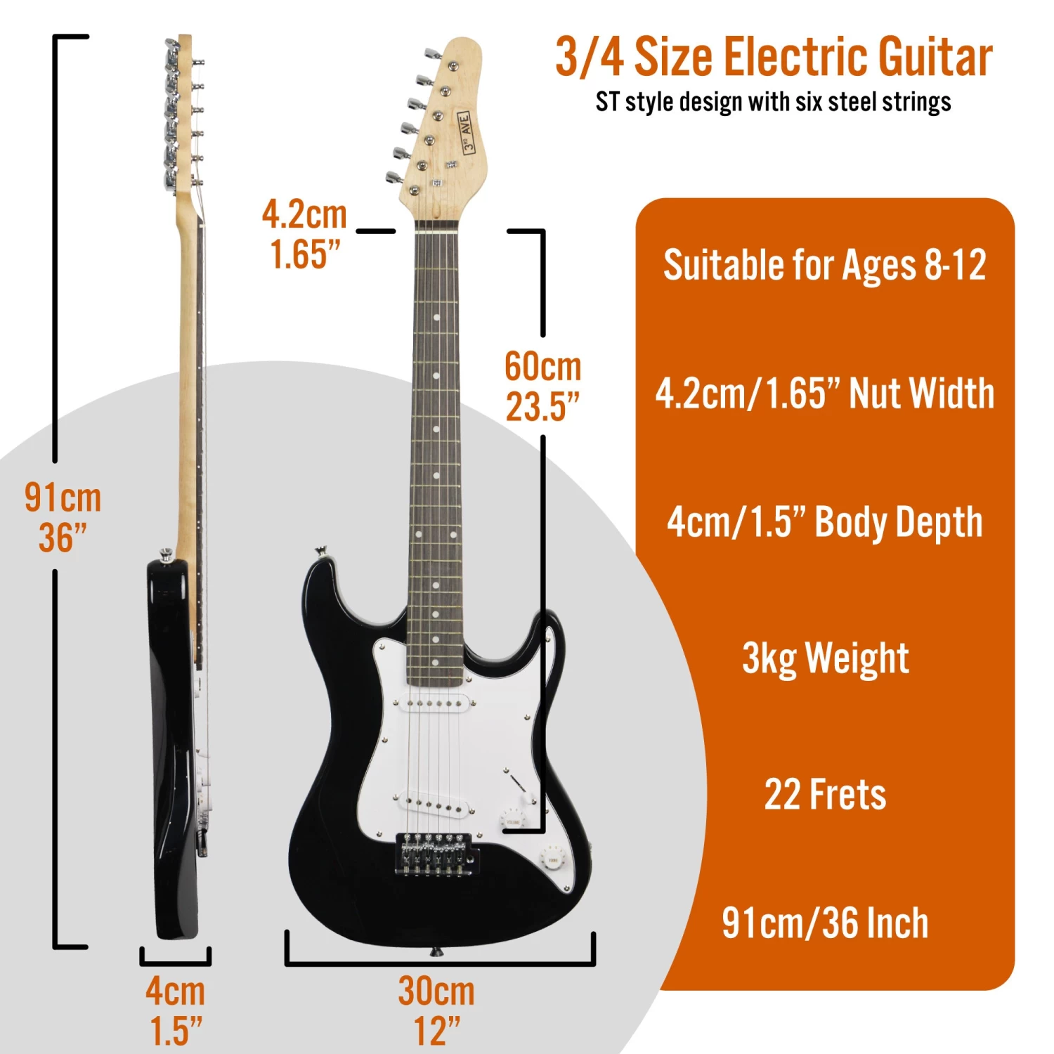 3rd Avenue 3/4 Size Electric Guitar - Image 4