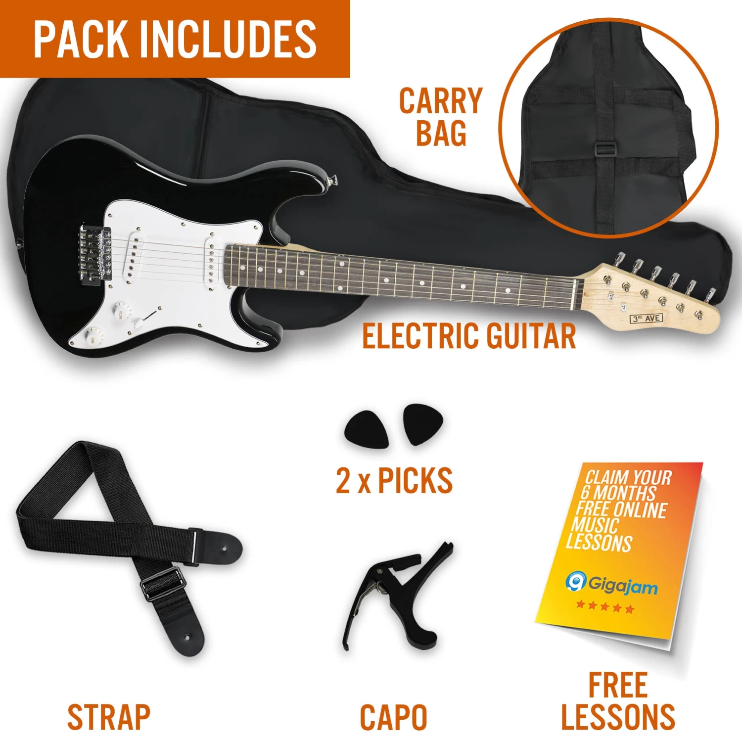 3rd Avenue 3/4 Size Electric Guitar - Image 5