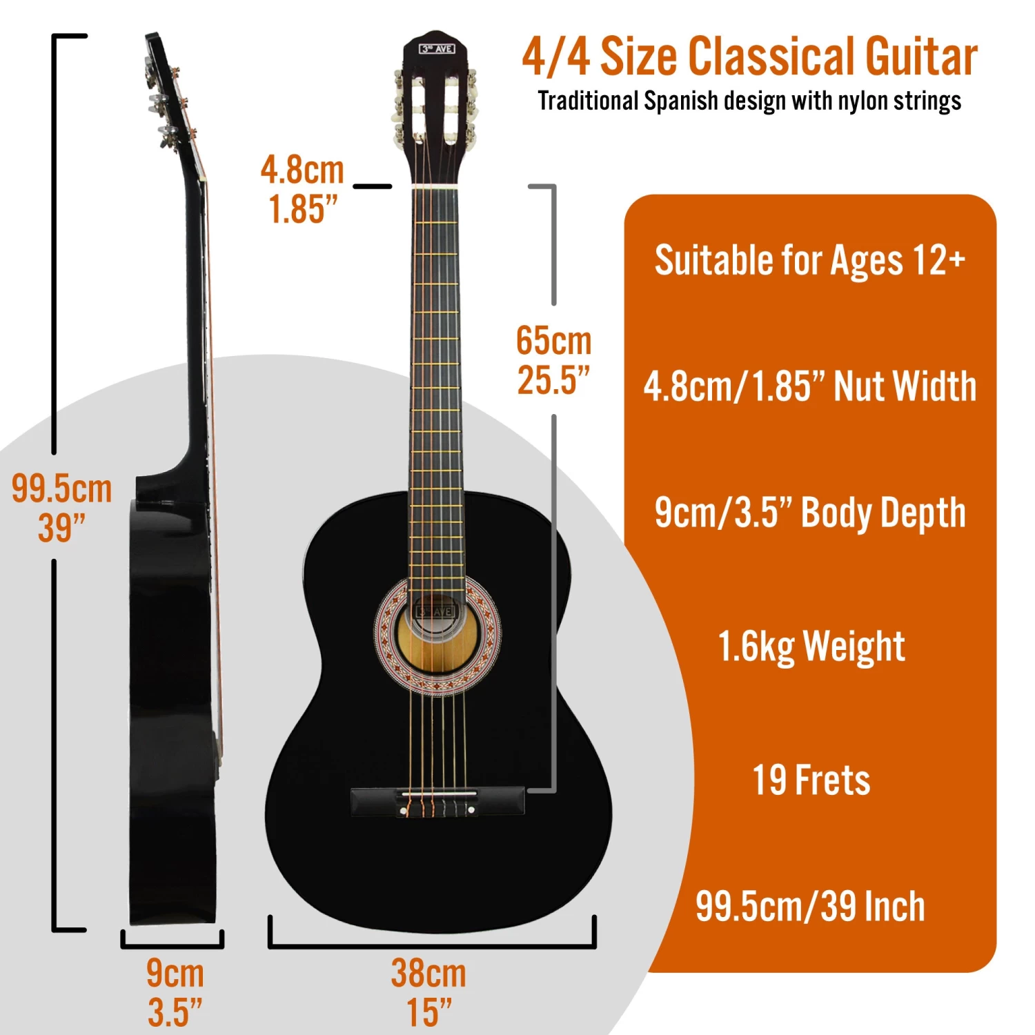 3rd Avenue Full Size Classical Guitar Pack - Image 11