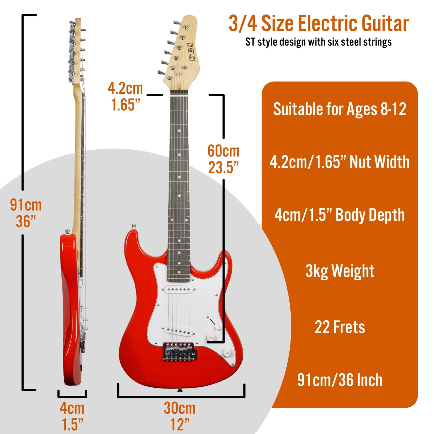 3rd Avenue 3/4 Size Electric Guitar - Image 9