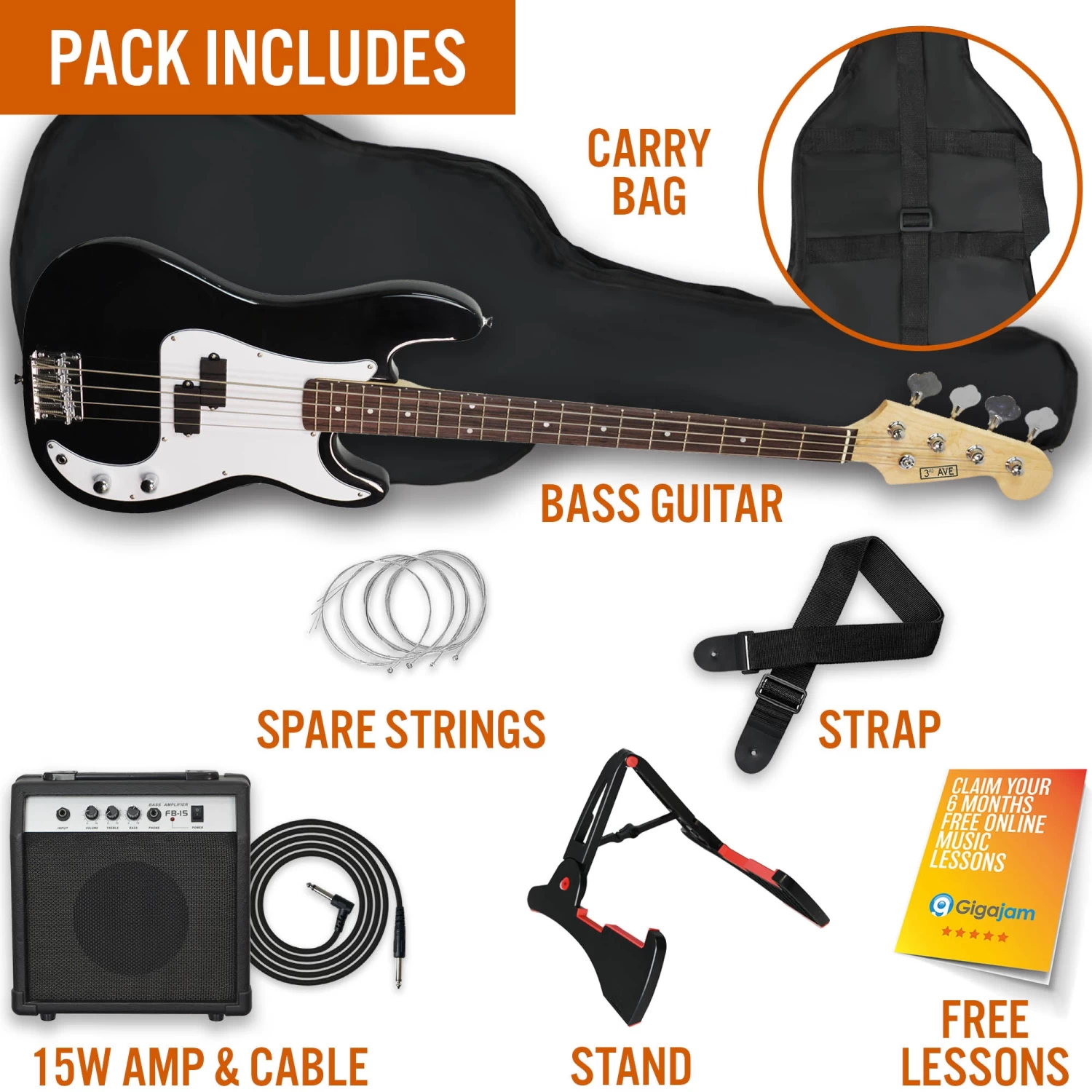 3rd Avenue Electric Bass Guitar Pack - Image 17