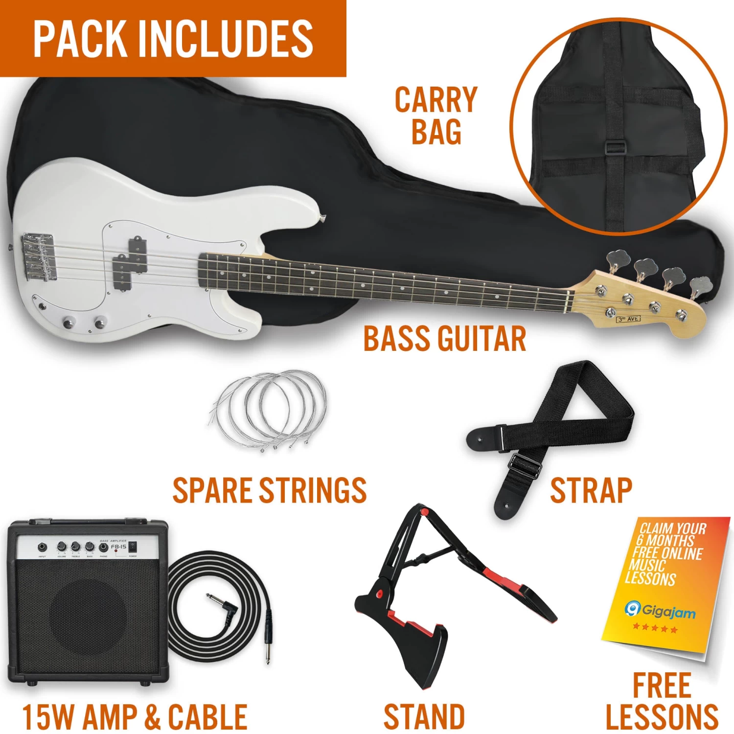 3rd Avenue Electric Bass Guitar Pack - Image 12