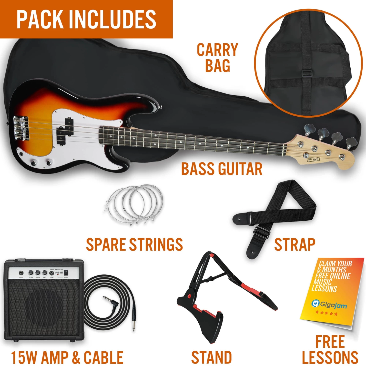 3rd Avenue Electric Bass Guitar Pack - Image 7