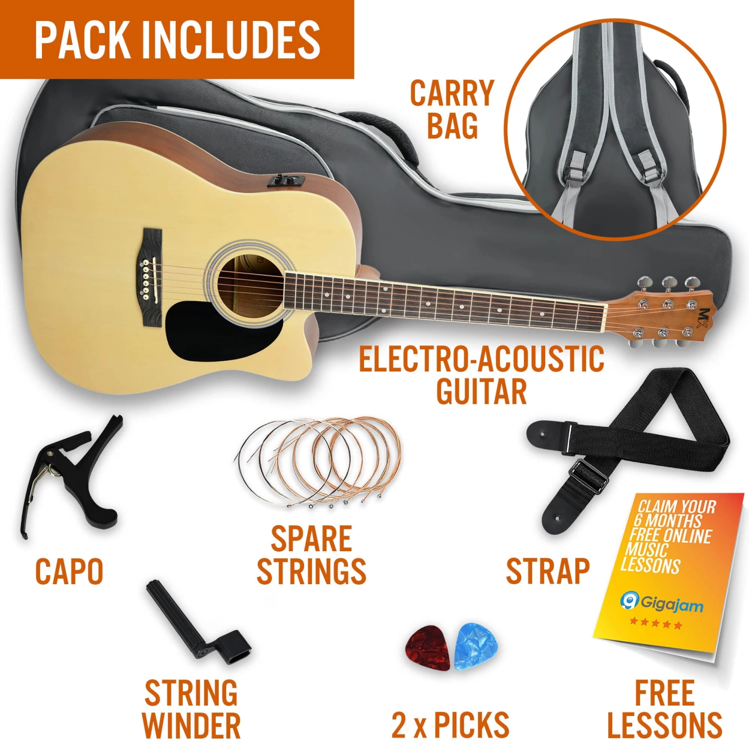 MX By 3rd Avenue Cutaway Electro Acoustic Guitar Pack - Image 4