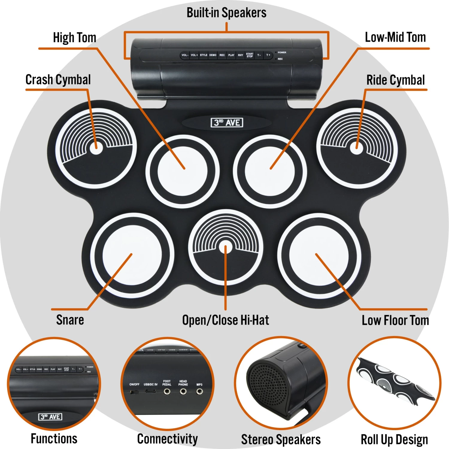 3rd Avenue Portable Electronic Drum Kit - Image 4
