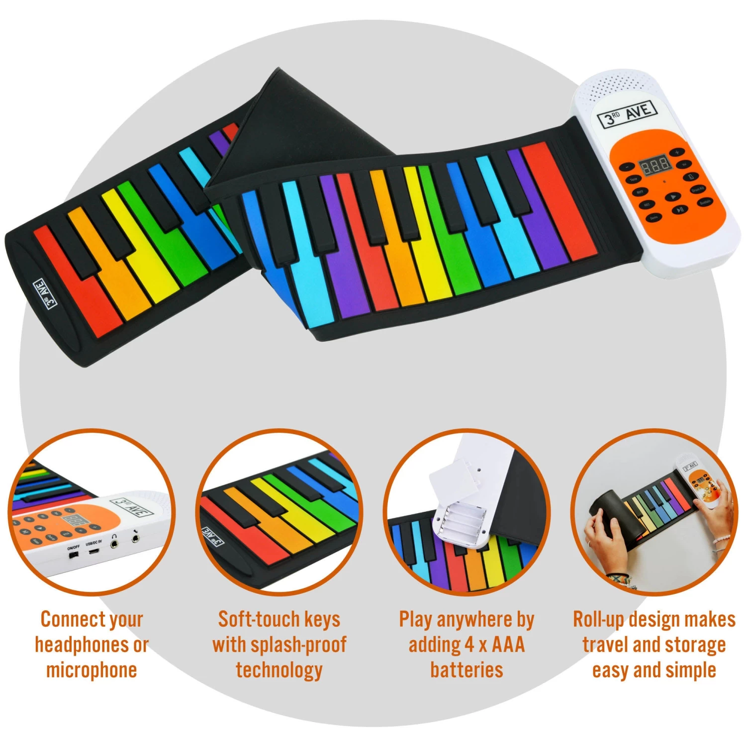 3rd Avenue 49 Key Rainbow Soft Touch Roll Up Piano - Image 2