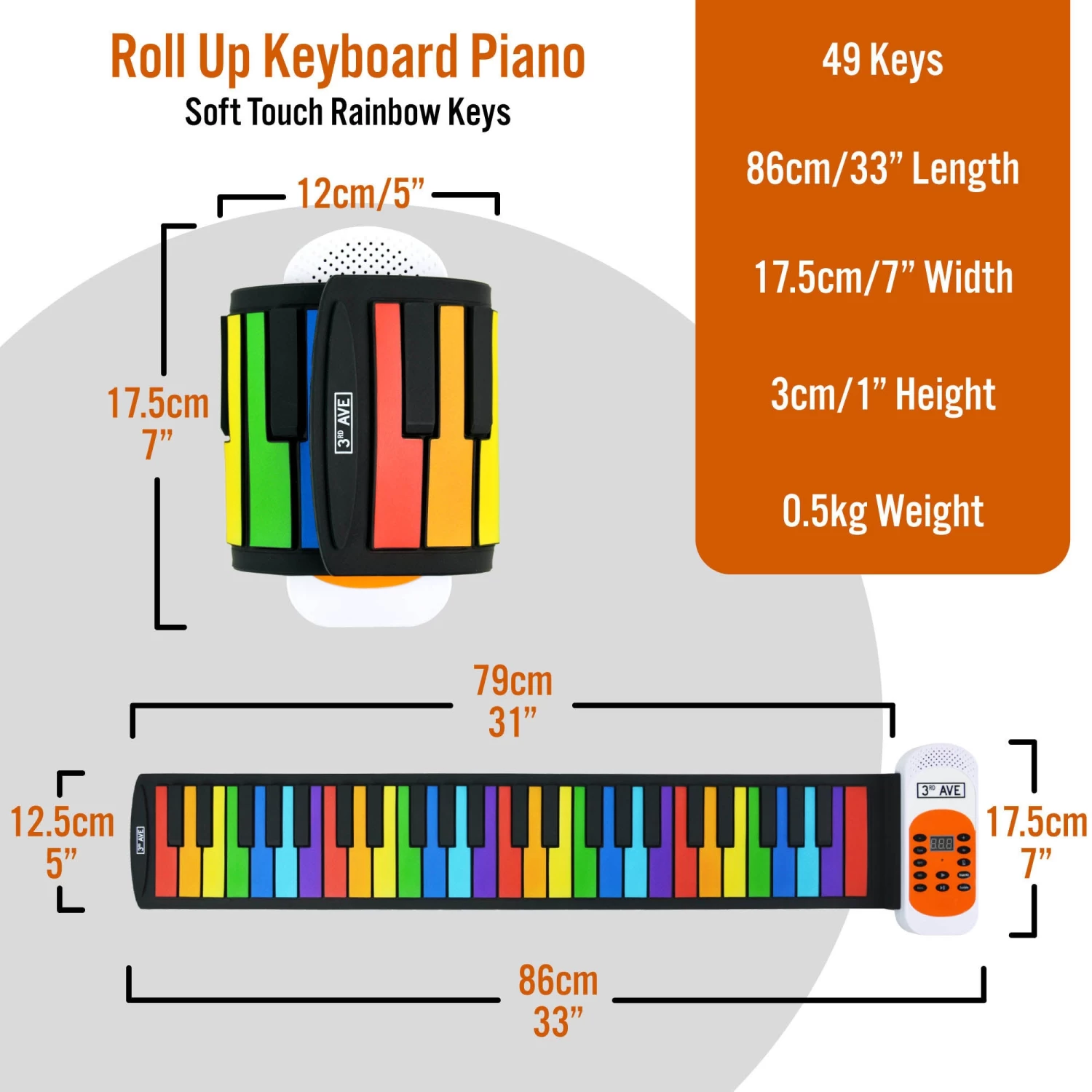 3rd Avenue 49 Key Rainbow Soft Touch Roll Up Piano - Image 3
