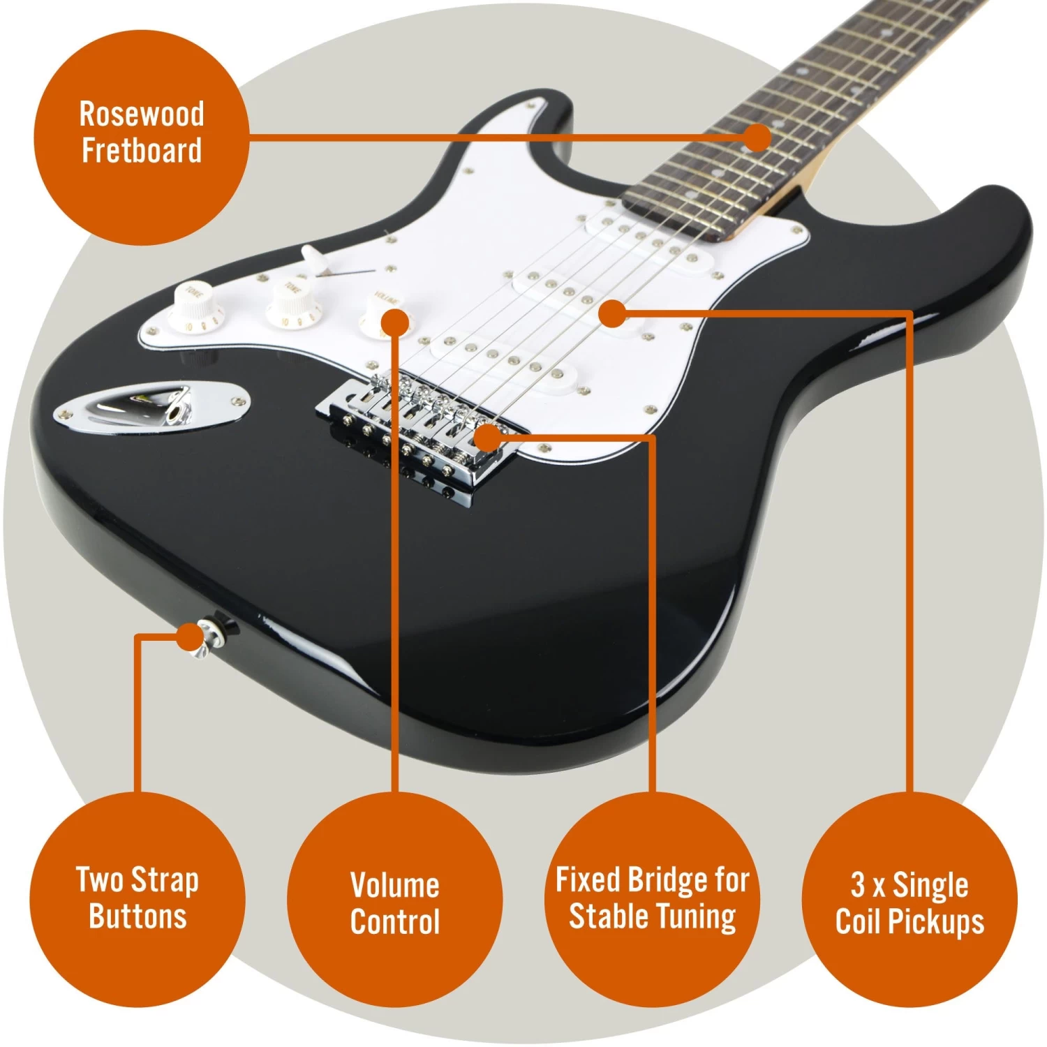 3rd Avenue 4/4 Size Electric Guitar Pack - Left Hand Black - Image 4