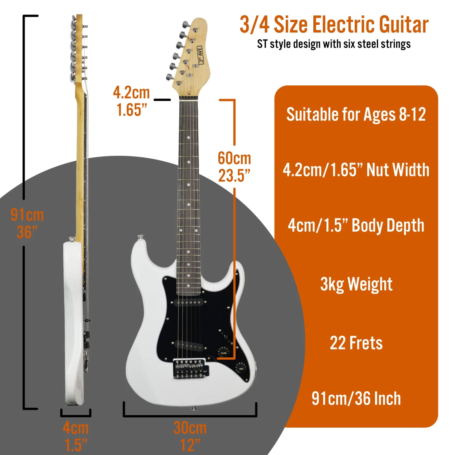 3rd Avenue 3/4 Size Electric Guitar - Image 14